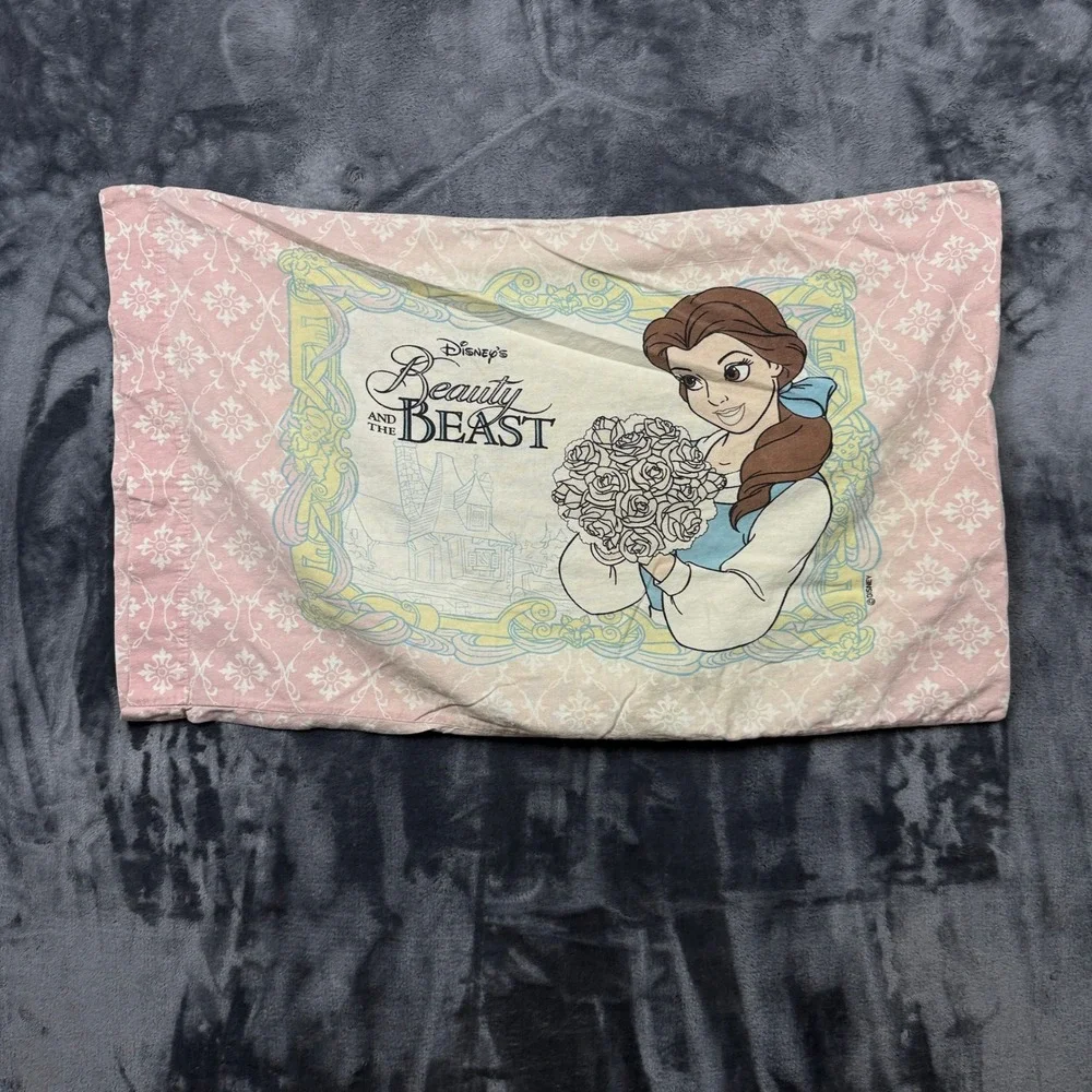 Disney Pillowcase Kids Standard Pink Belle Beauty and the Beast Vintage Graphic